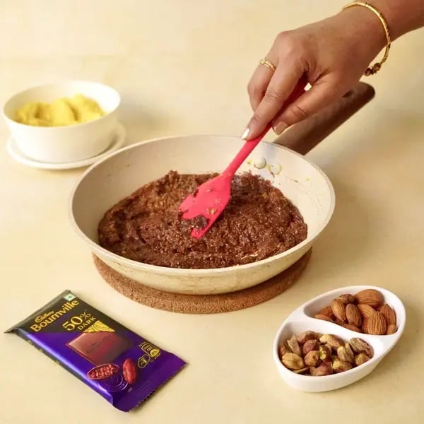 Bournville Chocolate Mango Barfi - Melting Chocolate Mixture