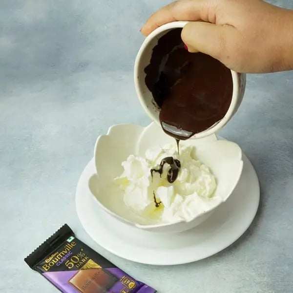 Bournville Chocolate Misti Doi with Caramelized Sugar - Melted chocolate