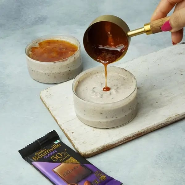 Bournville Chocolate Misti Doi with Caramelized Sugar - Pour caramel sugar