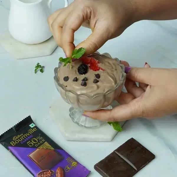 Bournville Chocolate No Bake Greek Yoghurt Mousse - Decorate with some fresh mint leaves or chopped chocolates