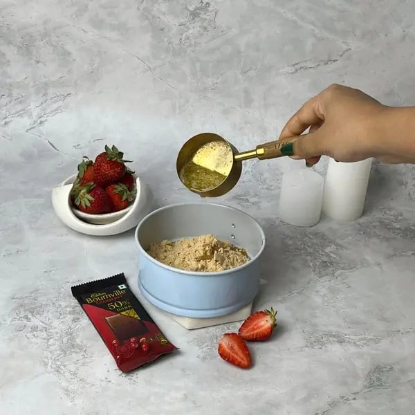 Bournville Chocolate No-Bake Strawberry Cheesecake - Powder And Butter Mixed