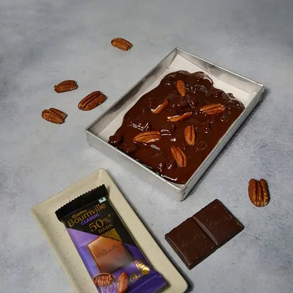 Bournville Chocolate Pecan Bark - Pour the melted chocolate mixer