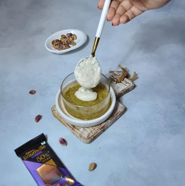 Bournville Chocolate Pistachio Cheesecake - Pour the batter