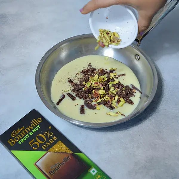 Bournville Chocolate Pistachio Fudge - Add chopped pistachio