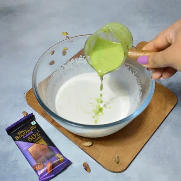 Bournville Chocolate Pistachio Mousse - Add pistachio paste