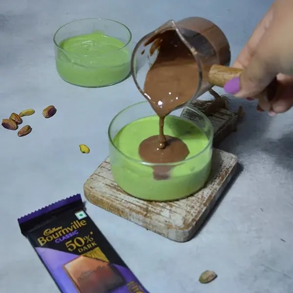 Bournville Chocolate Pistachio Mousse - Again Refrigerate it