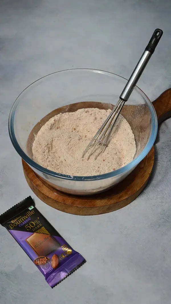 Bournville Chocolate Pound Cake - Mix all dry ingredients