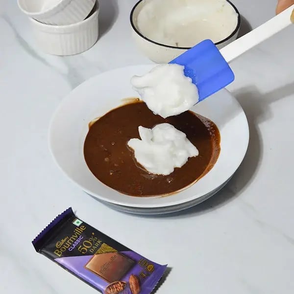 Bournville Chocolate Souffle - Mix egg white with chocolate mix