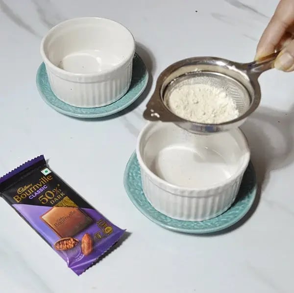 Bournville Chocolate Souffle - Ramekin bowl &amp; sprinkle some powdered sugar