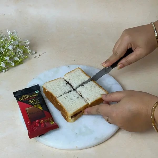 Bournville Chocolate Toast Dessert - Cutting Bread Slices