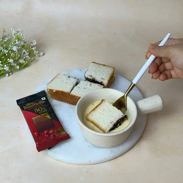 Bournville Chocolate Toast Dessert - Dipping Bread In Egg