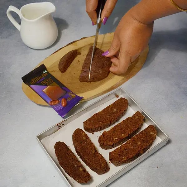 Bournville Chocolate Walnut Biscotti - Cut slices