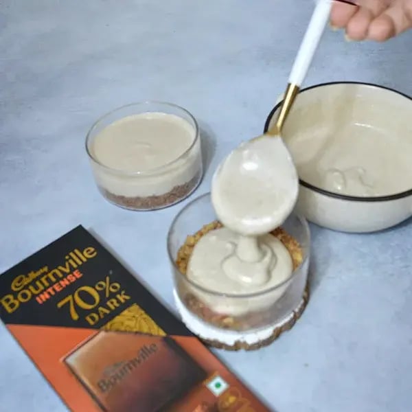 Bournville Chocolate Walnut Cheesecake - Pour the cream cheese mixer