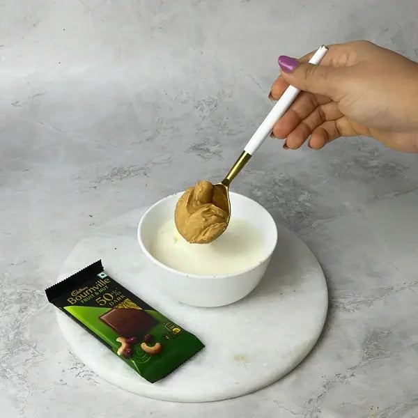 Bournville Chocolate Yogurt Bowl - Mixing Yogurt Peanut Butter
