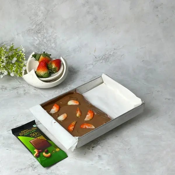 Bournville Coated Strawberry Coconut Fudge - Cutting Fudge Squares