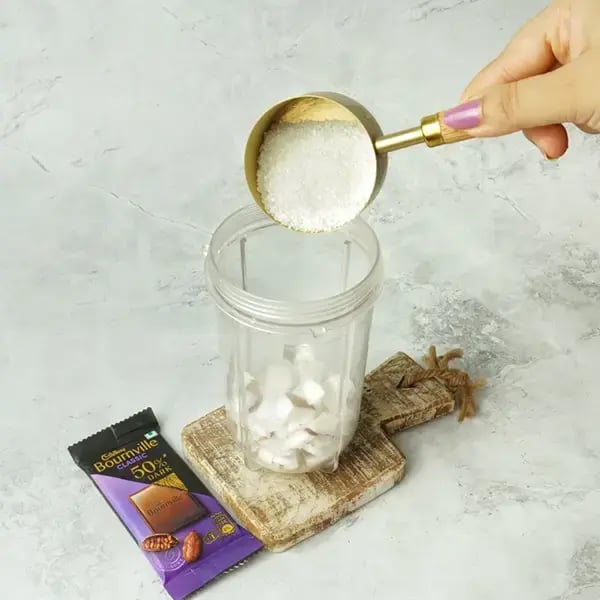 Bournville Coconut Kalakand - Add sugar