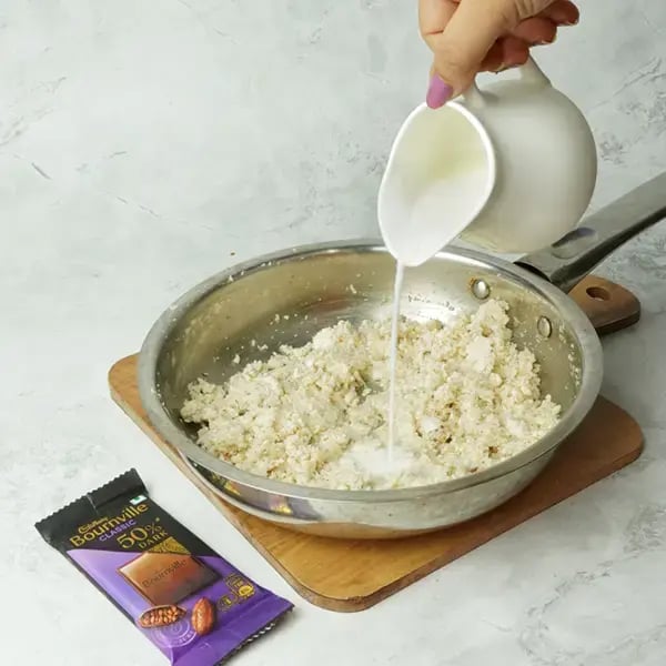 Bournville Coconut Kalakand - Add milk