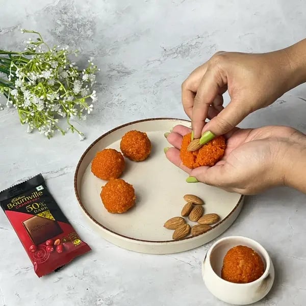 Bournville Covered Motichur Ladoo - Almond Inside Ladoo