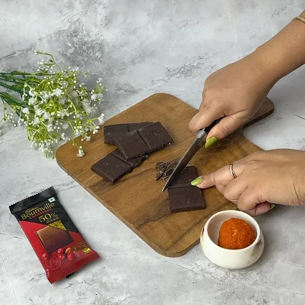 Bournville Covered Motichur Ladoo - Chopping Chocolate