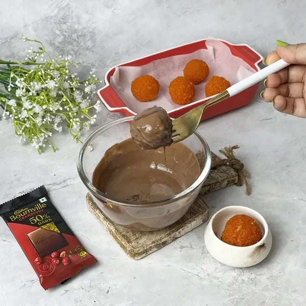 Bournville Covered Motichur Ladoo - Coating Ladoo In Chocolate