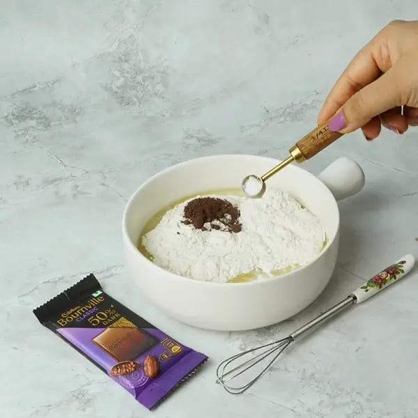 Bournville Cupcakes with Peanut Butter Frosting -Sieve 1 ¼ cup maida, ¼ cup cocoa powder