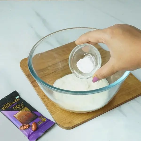Bournville Dark Chocolate Mini Ragi Cake - Add yogurt and baking soda