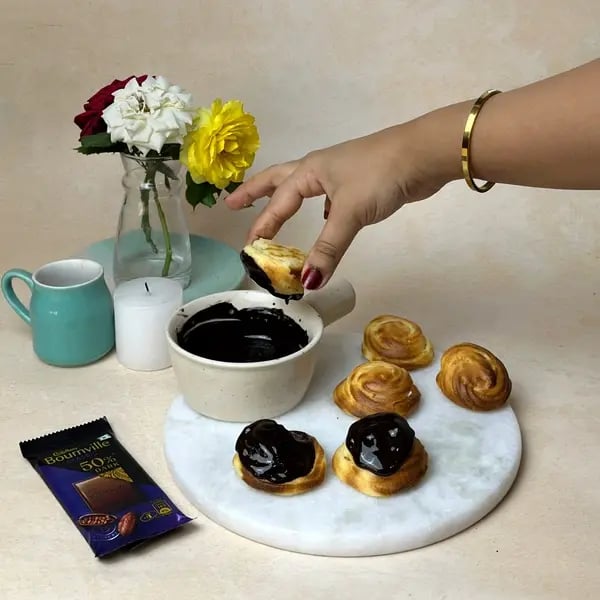 Bournville Dipped Choux Pastry - Glossy Dough V-Shape