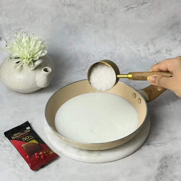 Bournville Drizzled Tasmai Kheer - Milk And Sugar Boiling
