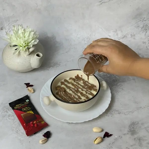 Bournville Drizzled Tasmai Kheer - Drizzling Melted Chocolate