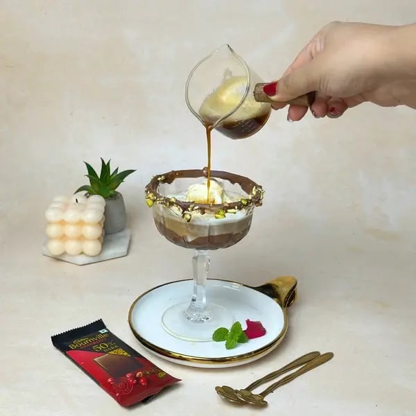 Bournville Filled Chocolate Affogato - Pouring Hot Espresso