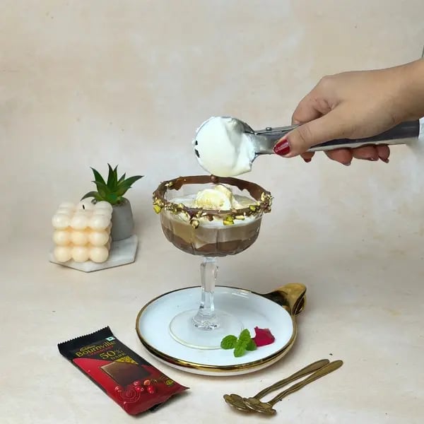 Bournville Filled Chocolate Affogato - Adding Ice Cream Scoop