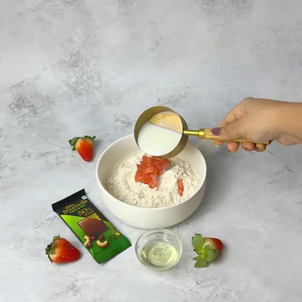 Bournville Fudgy Chocolate Steamed Cake With Strawberry - Mixing Dry Ingredients