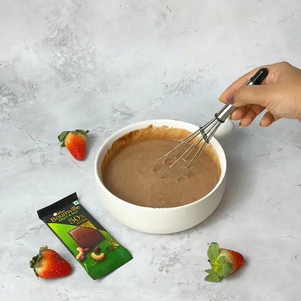 Bournville Fudgy Chocolate Steamed Cake With Strawberry - Pouring Cake Batter