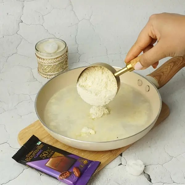Bournville Kesar Kaju Katli - Lower the flame completely