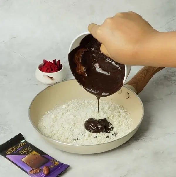 Bournville Makhana Mithai Roll for Dusshera -Transfer the Makhana powder into a medium-sized pan
