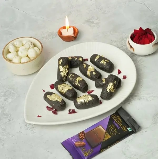 Bournville Makhana Mithai Roll for Dusshera -Garnish it with some golden verk