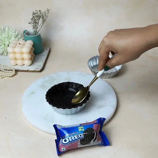 Bournville Marshmallow Oreo Crust Pie - Pressing Crust Mixture