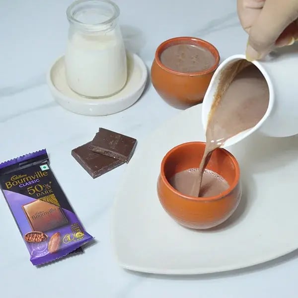 Bournville Matka Kulfi - Transfer chocolate mixer in a matka