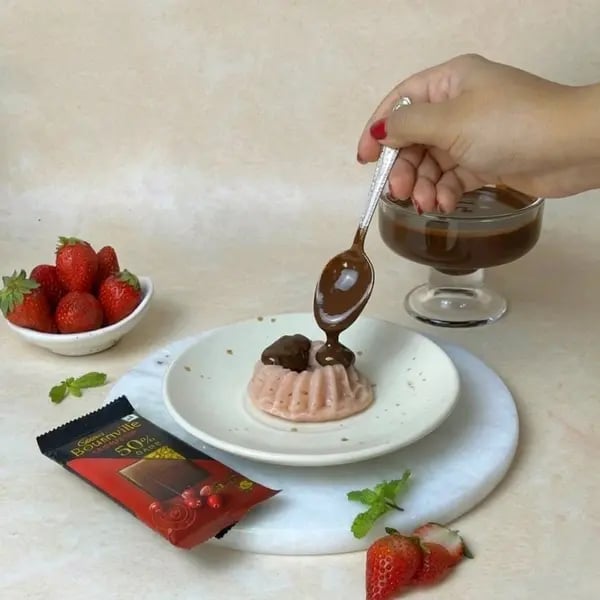 Bournville Mini Chocolate Strawberry Bundt Cake - Pouring Melted Chocolate