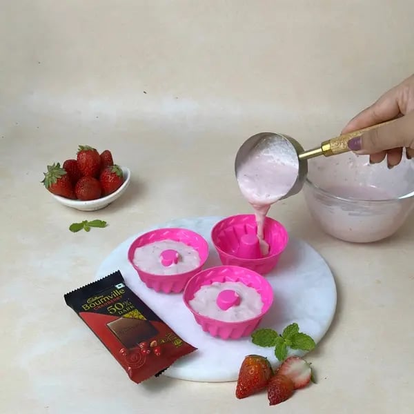 Bournville Mini Chocolate Strawberry Bundt Cake - Cake Batter In Mould