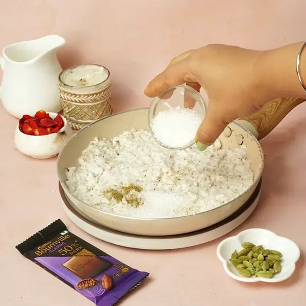Bournville Narkel Naru for Durga Puja-Add sugar next for sweetness