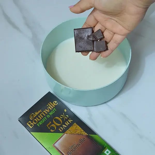 Bournville Panna Cotta - Add milk and Bournville Chocolates