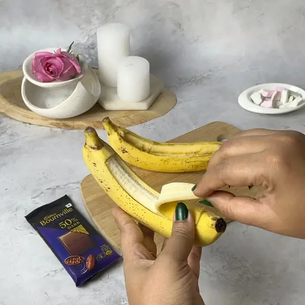 Bournville Peanut Butter Banana Boat - Bananas Slit Open
