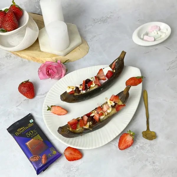Bournville Peanut Butter Banana Boat - Banana Boat Being Eaten