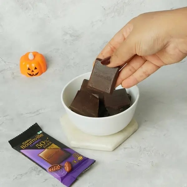 Bournville Pocky Web Spider Bites for Halloween-Melt the Bournville chocolate