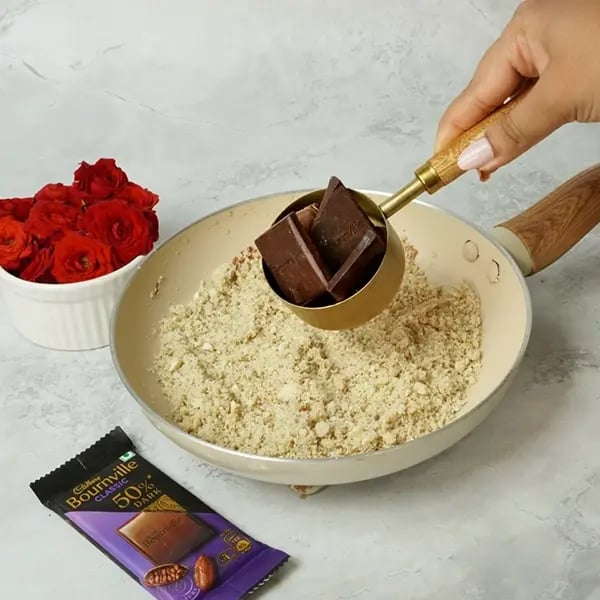 Bournville Poha Peanut Laddu for Chhath Pooja-Now mix Cadbury Bournville chocolate pieces