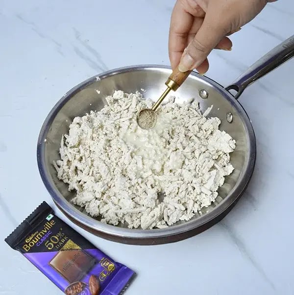 Bournville roasted almond two in one kalakand - Add cardamom powder