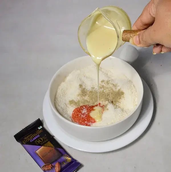 Bournville Rose Coconut Barfi - Add Condensed milk