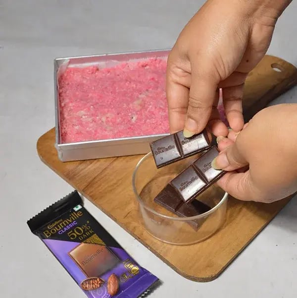 Bournville Rose Coconut Barfi - Melt Cadbury Bournville chocolate