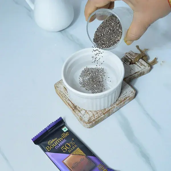 Indulgent Bournville Shrikhand Chia Pudding Recipe - Swollen Chia Seeds